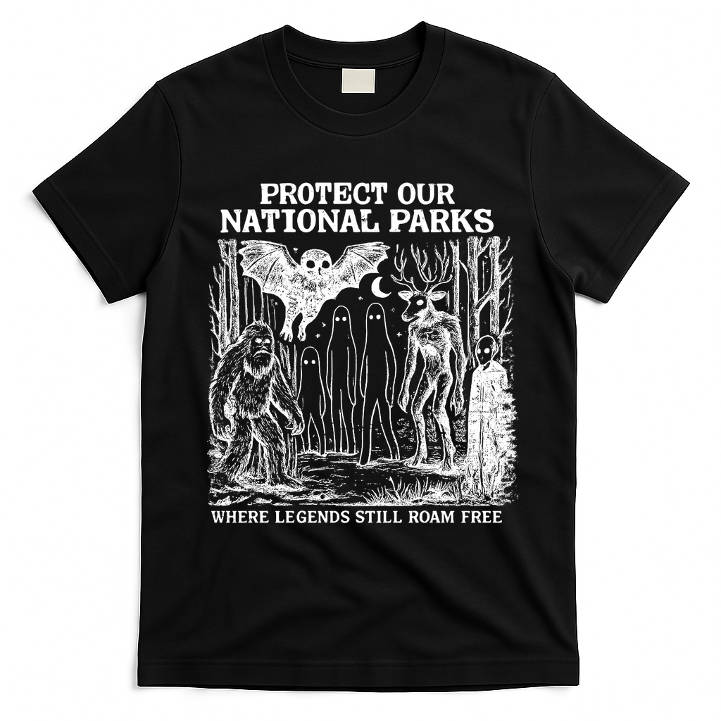 Protect Our National Parks Mothman Cryptid Weirdcore Horror T-Shirt - Black
