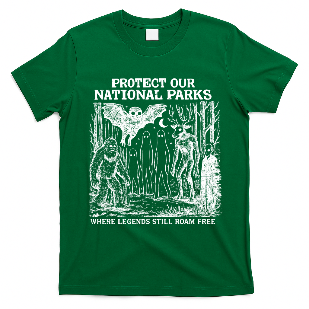 Protect Our National Parks Mothman Cryptid Weirdcore Horror T-Shirt - Irish Green