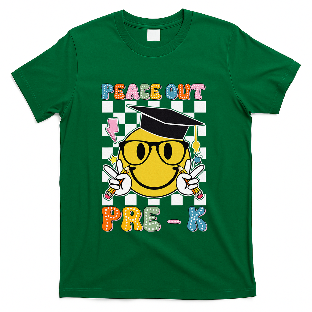 Peace Out Pre K Last Day Of School Smile Face Teachers T-Shirt - Green
