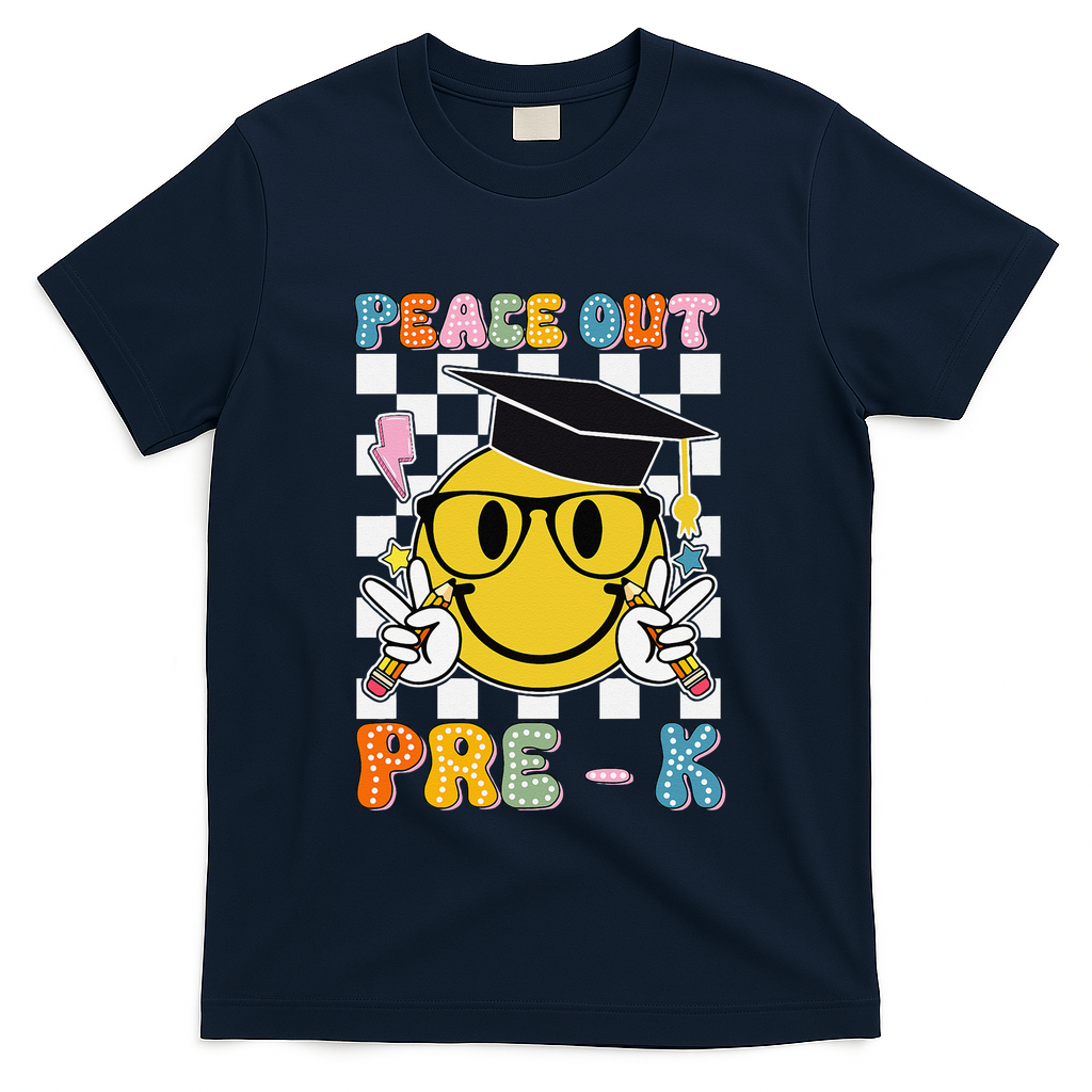 Peace Out Pre K Last Day Of School Smile Face Teachers T-Shirt - Navy