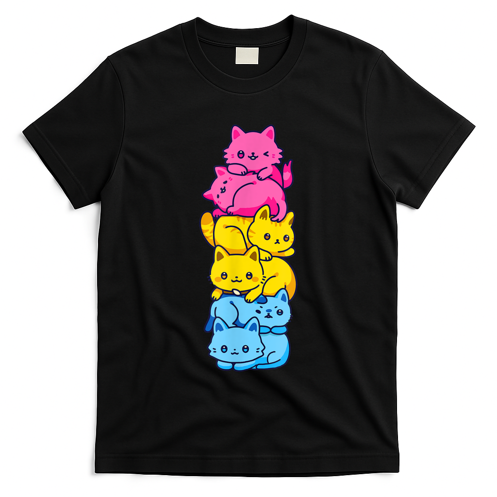 Pansexual Pride Cat LGBT Pan Flag Nonbinary Cute Cats Pile T-Shirt