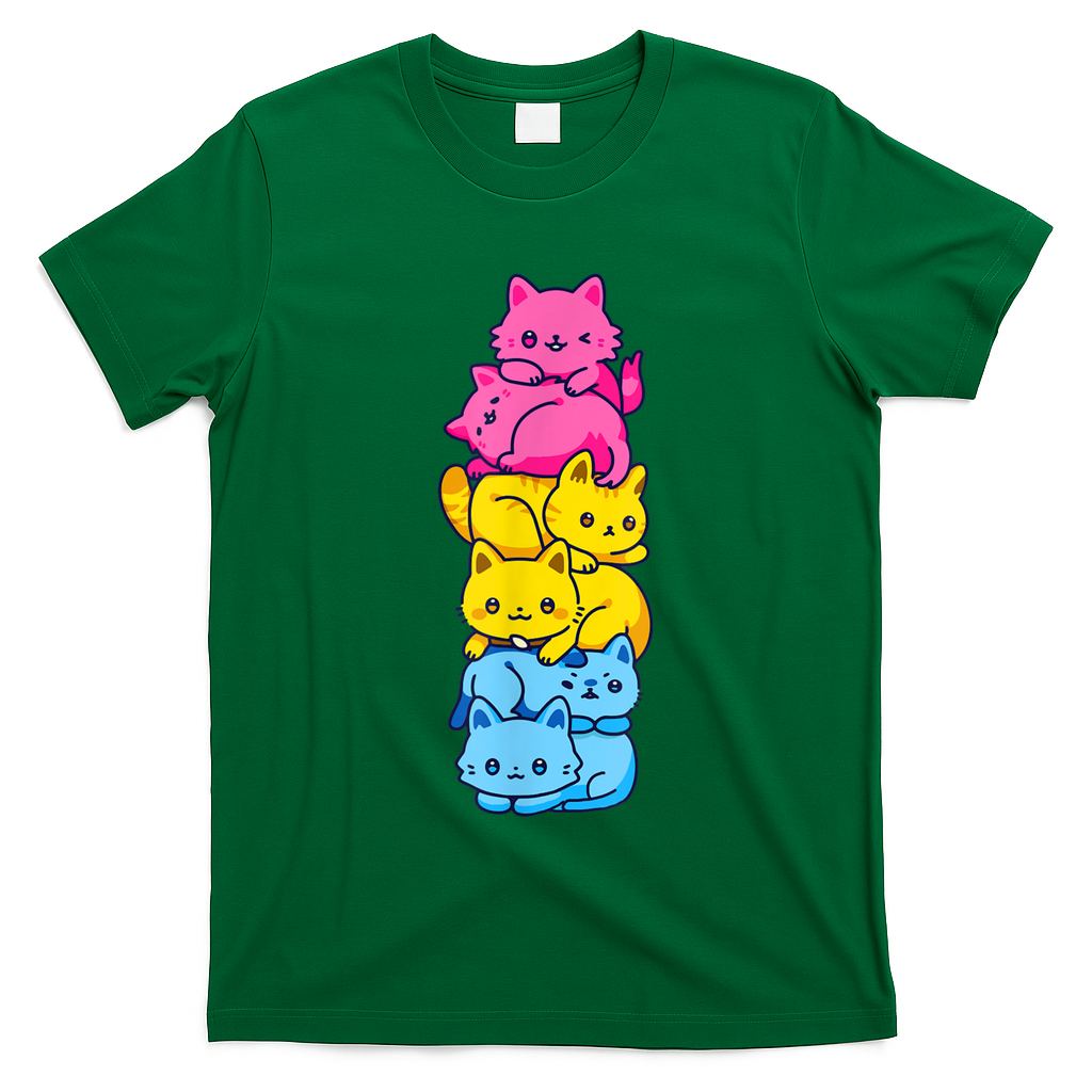 Pansexual Pride Cat LGBT Pan Flag Nonbinary Cute Cats Pile T-Shirt