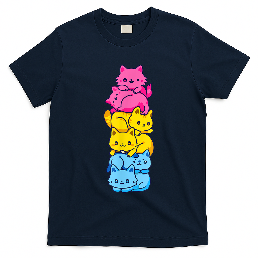Pansexual Pride Cat LGBT Pan Flag Nonbinary Cute Cats Pile T-Shirt