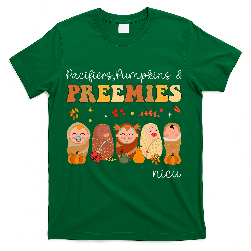 Pacifiers Pumpkins & Preemies Neonatal Nicu Nurse Halloween T-Shirt - Green