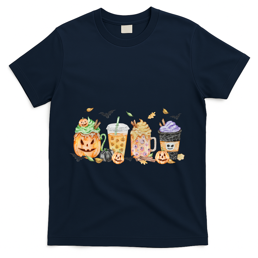 Plaid Pumpkin Spice Hello Fall Autumn Thanksgiving T-Shirt - Navy