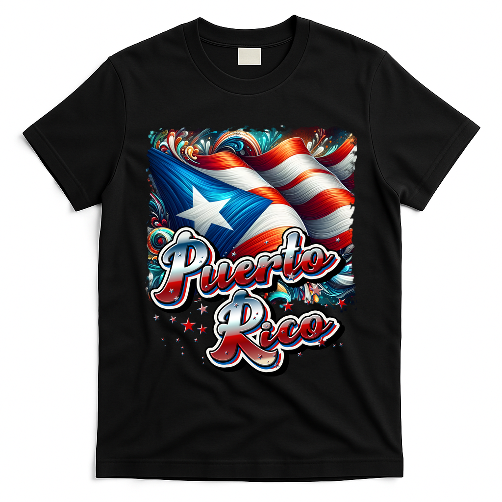 Puerto Rico Flag Colors Paisley   T-Shirt