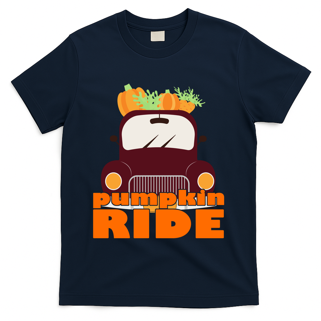 Pumpkin Ride October Fall T-Shirt - Navy
