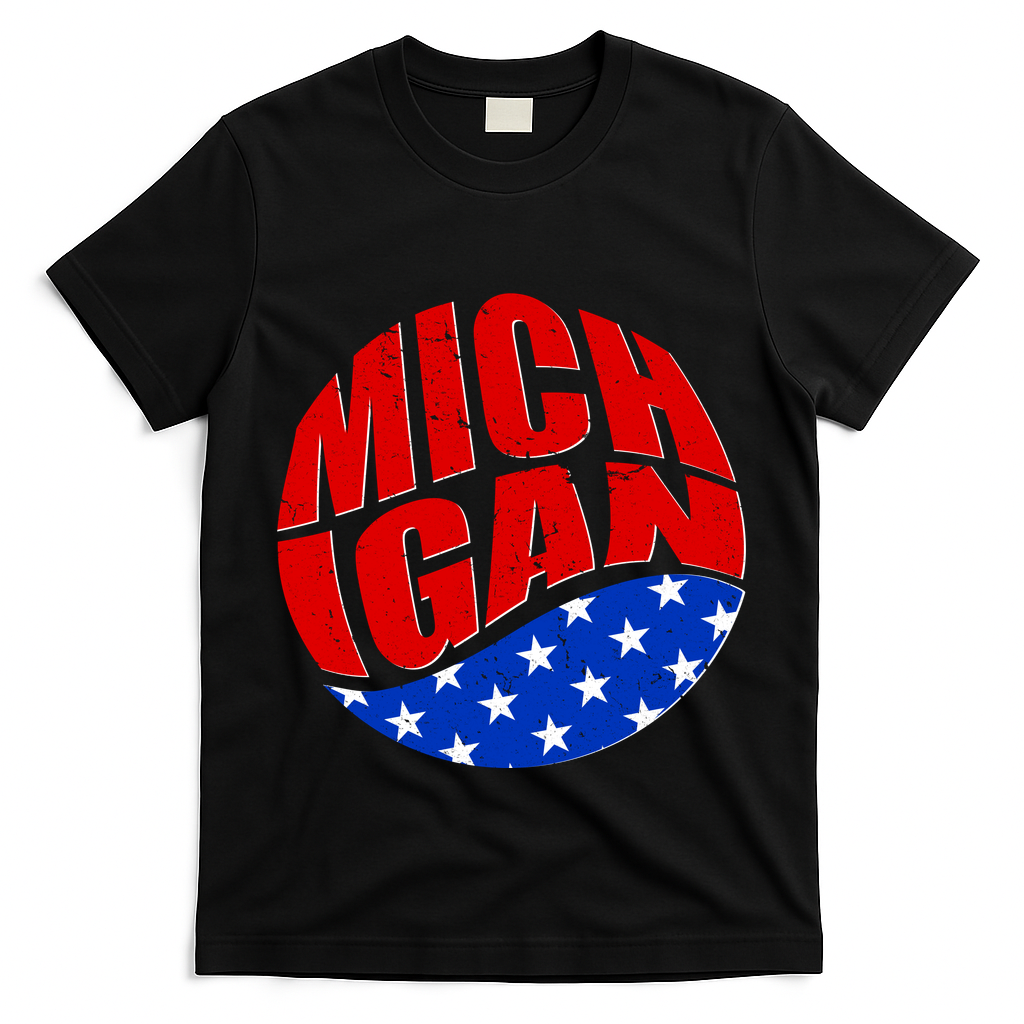 Patriotic Red White Blue Michigan Emblem T-Shirt