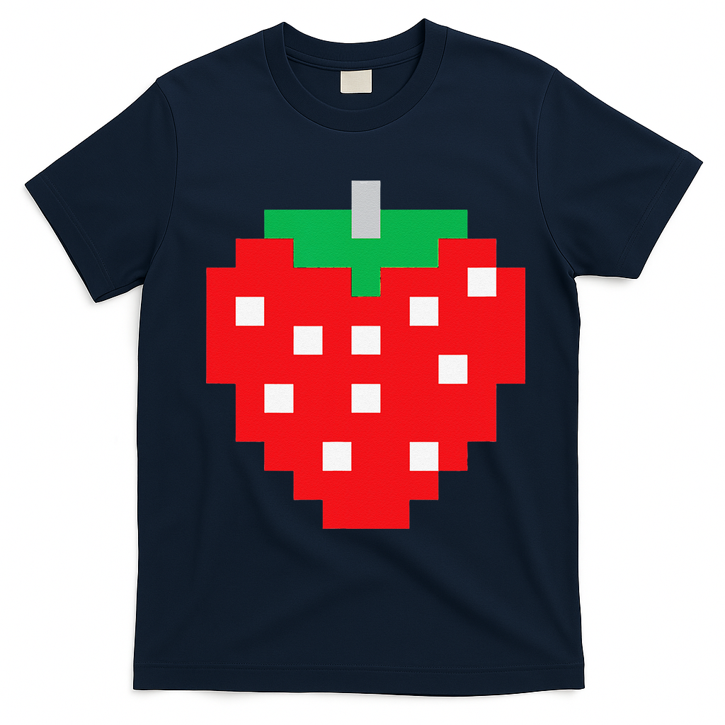Pixel Strawberry 80s Video Game Halloween Costume T-Shirt - Navy Blue