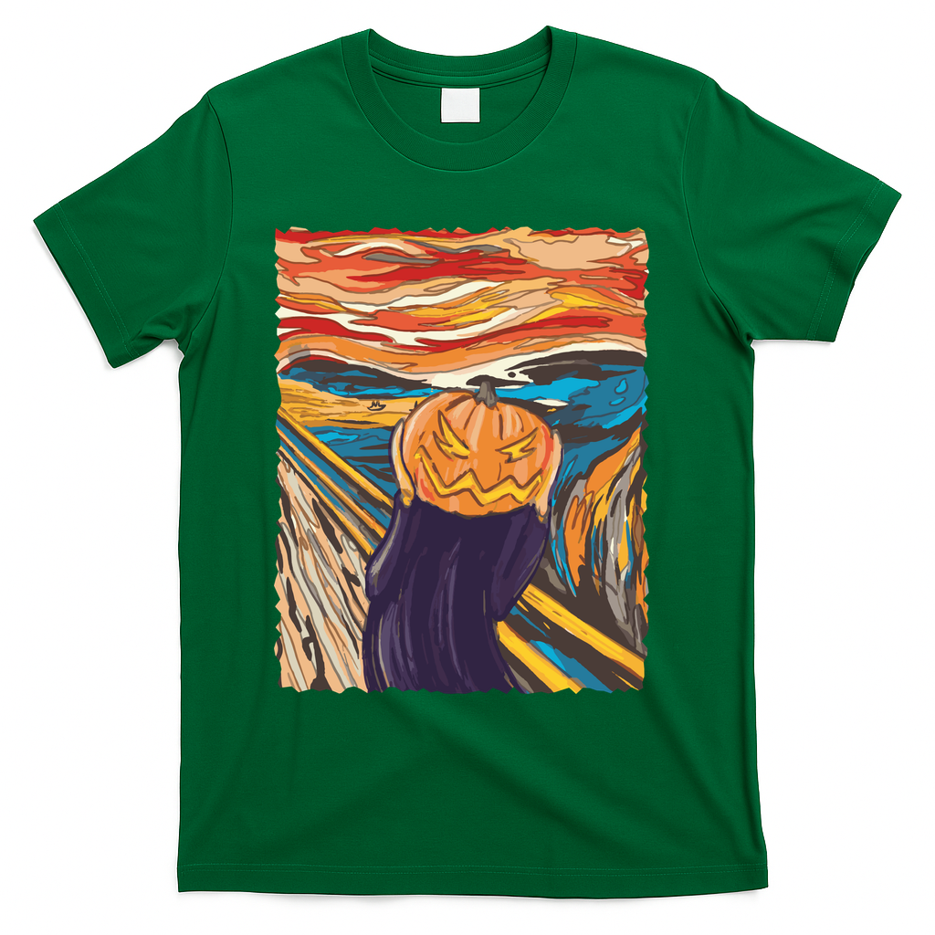 Pumpkin Scream Art Painting Parody T-Shirt - Green