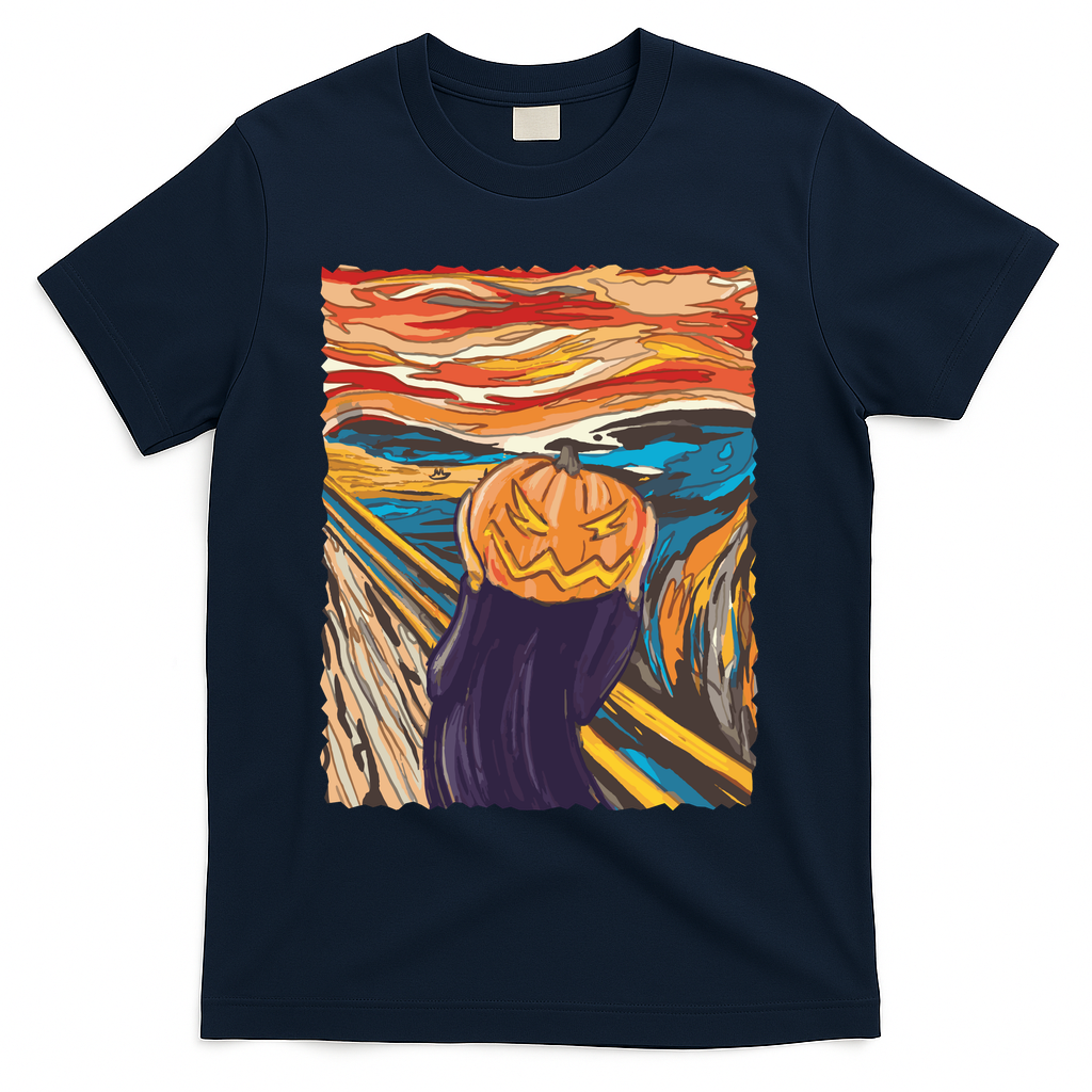 Pumpkin Scream Art Painting Parody T-Shirt - Navy