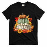 Pumpkin Sunflower Autumn Leaves T-Shirt - Black