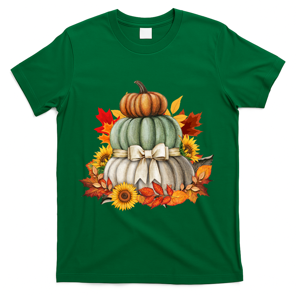 Pumpkin Sunflower Autumn Leaves T-Shirt - Green