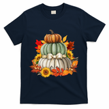 Pumpkin Sunflower Autumn Leaves T-Shirt - Navy
