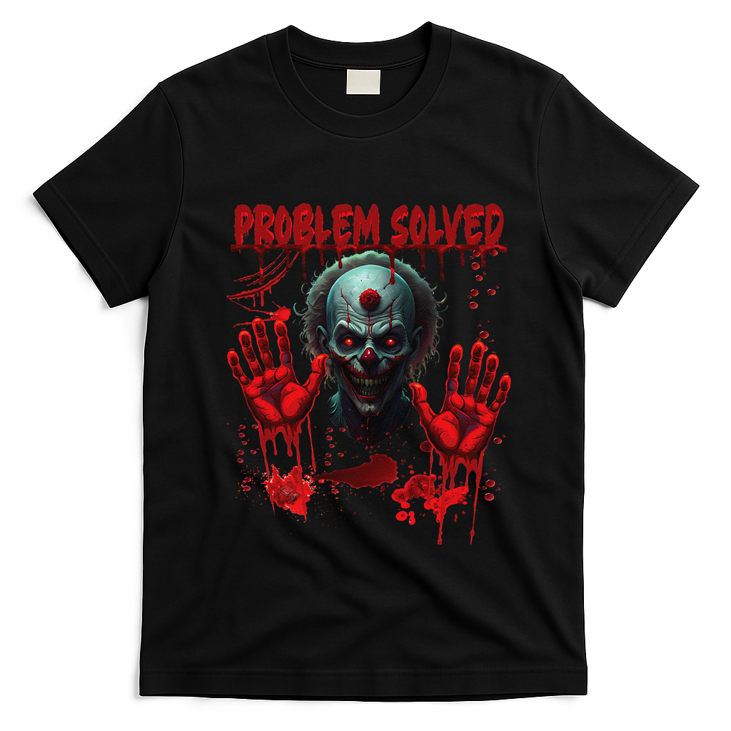 Problem Solved Bloody Hands Costume Clown Halloween T-Shirt - Black