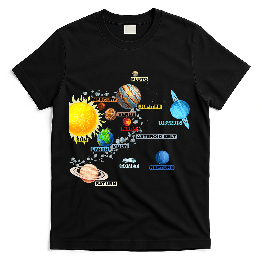 Planets Space Constellation Milky Way T-Shirt - Black