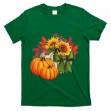 Pumpkin Sunflower Cute Floral Fall Autumn Season T-Shirt - Green