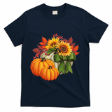 Pumpkin Sunflower Cute Floral Fall Autumn Season T-Shirt - Navy