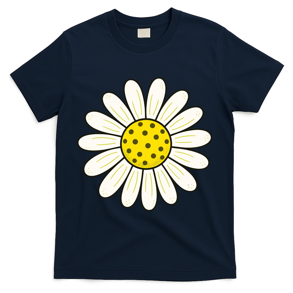Pickleball Sun Flower Daisy T-Shirt - Navy