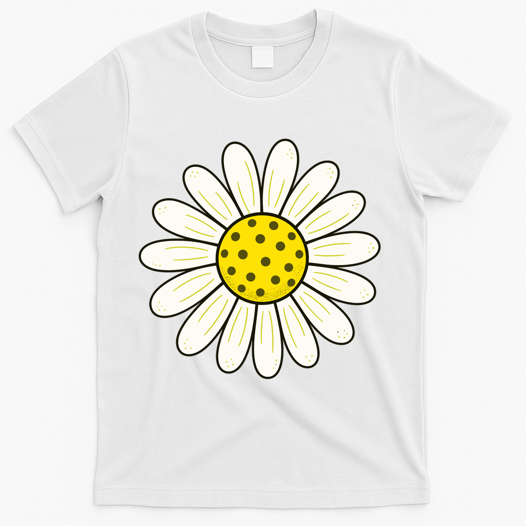Pickleball Sun Flower Daisy T-Shirt - White