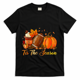 Pumpkin Spice Football Tis The Season Fall Thanksgiving T-Shirt - Black