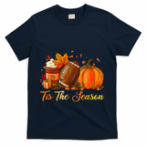 Pumpkin Spice Football Tis The Season Fall Thanksgiving T-Shirt - Navy