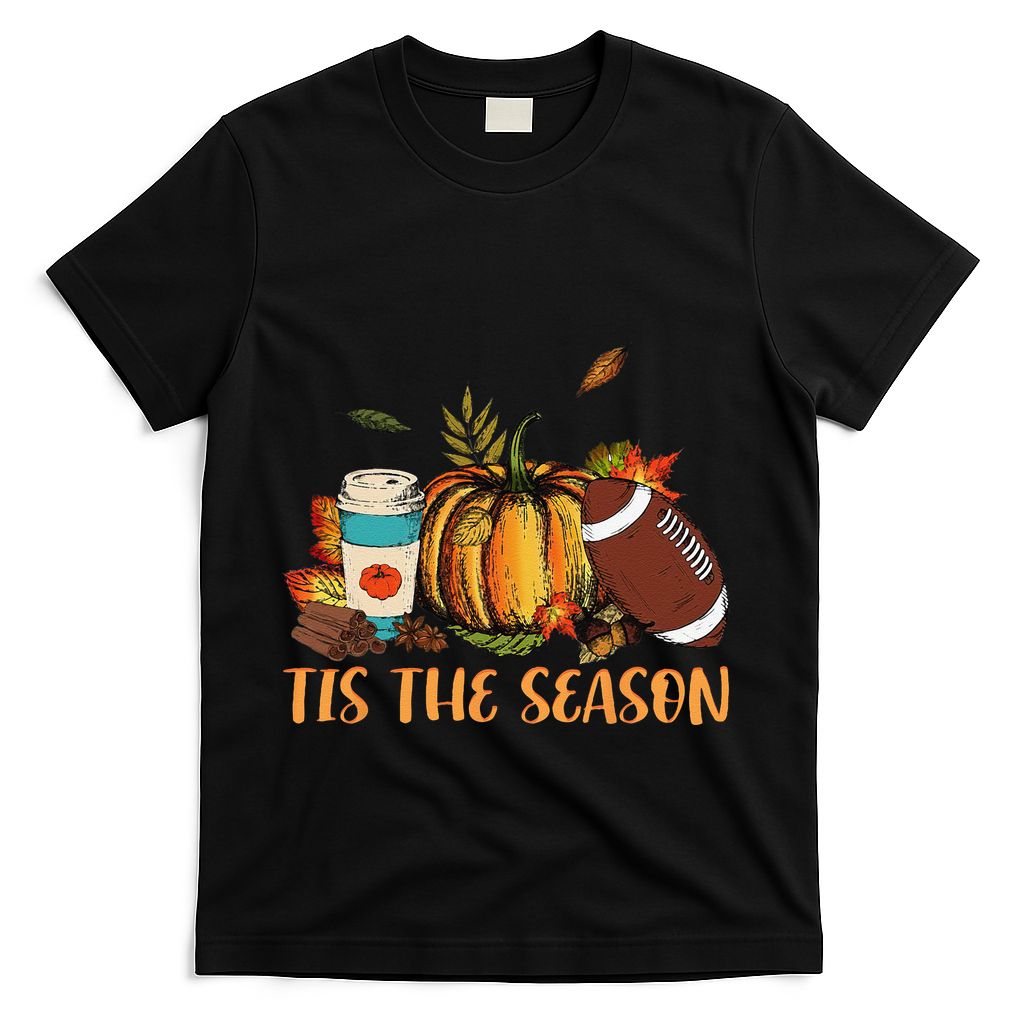Pumpkin Spice Football Tis The Season Fall Thanksgiving Gift Gift T-Shirt - Black