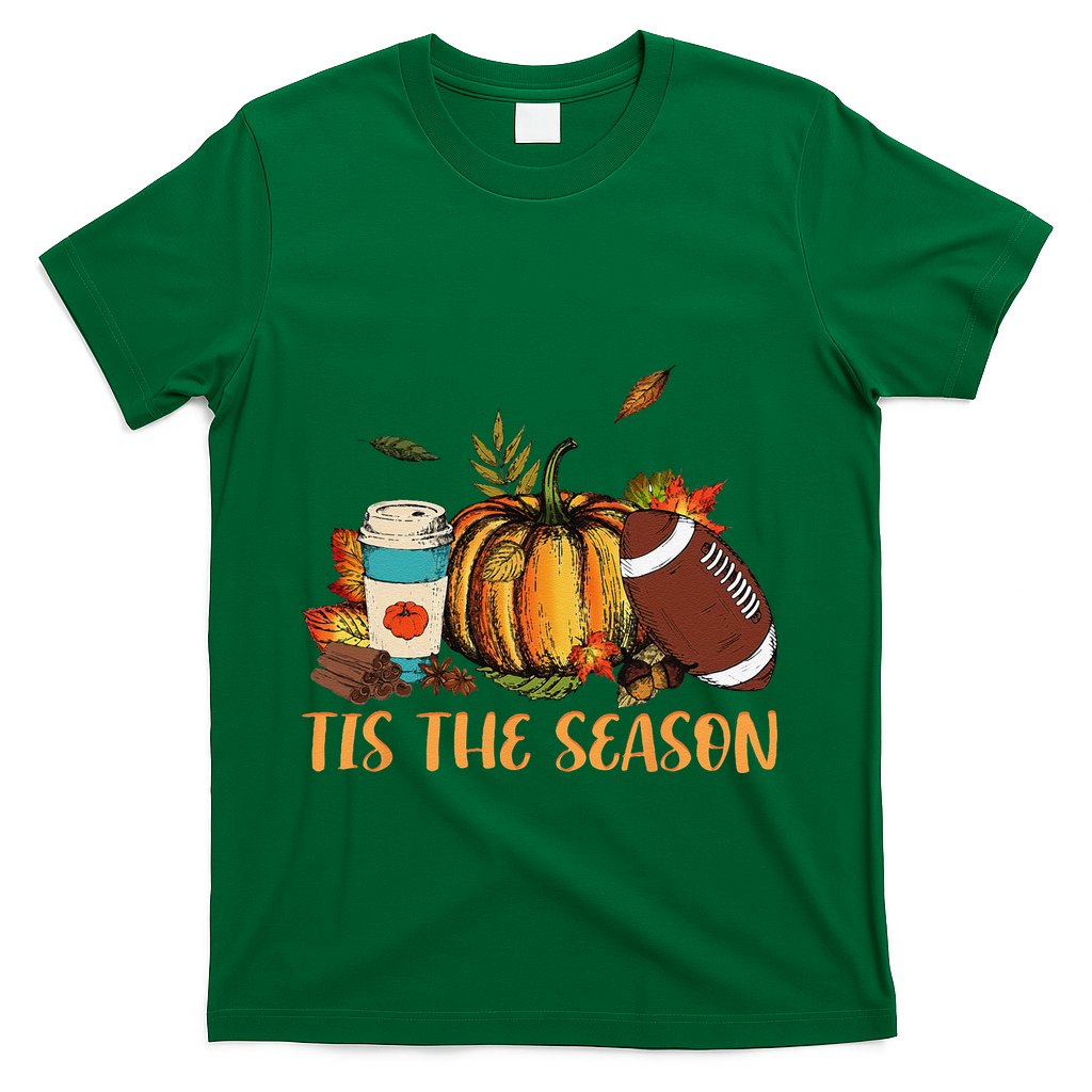 Pumpkin Spice Football Tis The Season Fall Thanksgiving Gift Gift T-Shirt - Green