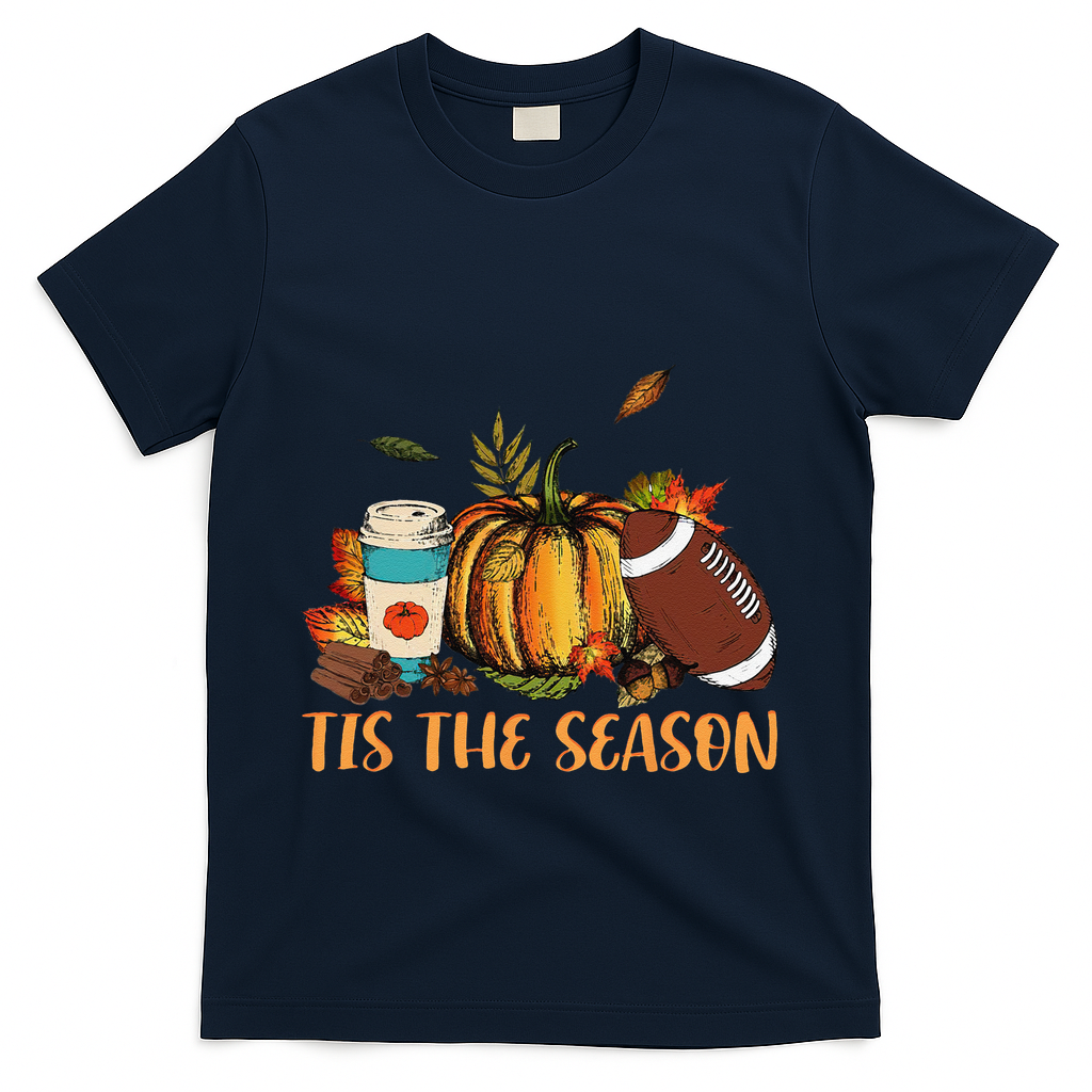 Pumpkin Spice Football Tis The Season Fall Thanksgiving Gift Gift T-Shirt - Navy