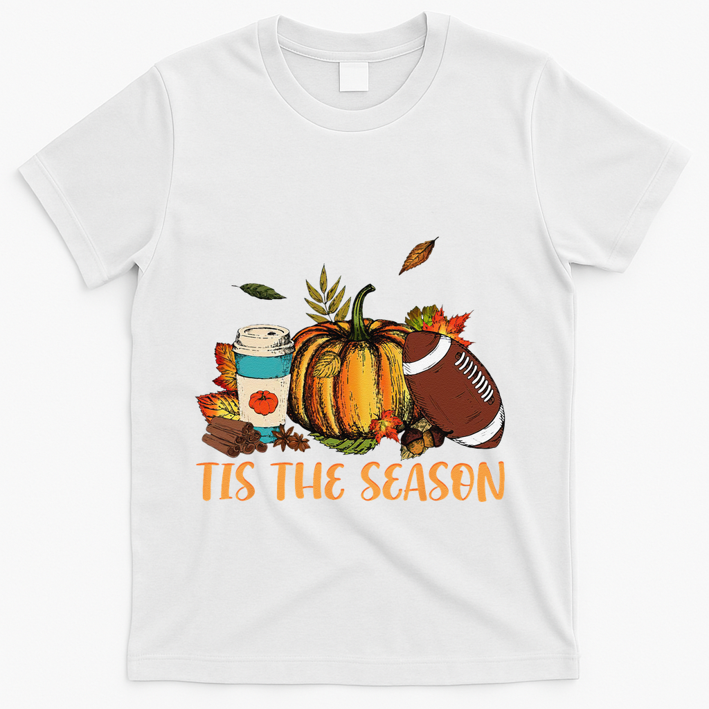 Pumpkin Spice Football Tis The Season Fall Thanksgiving Gift Gift T-Shirt - White