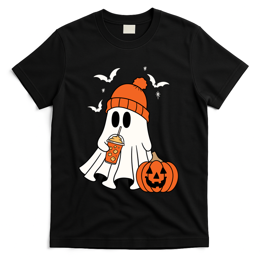 Pumpkin Spice Ghost Spooky Season T-Shirt - Black