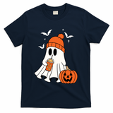 Pumpkin Spice Ghost Spooky Season T-Shirt - Navy