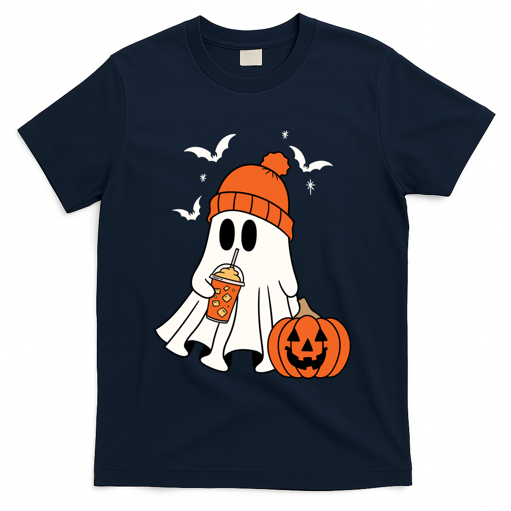 Pumpkin Spice Ghost Spooky Season T-Shirt - Navy