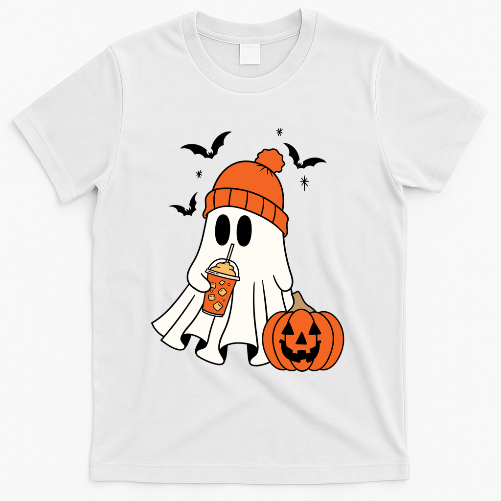 Pumpkin Spice Ghost Spooky Season T-Shirt - White