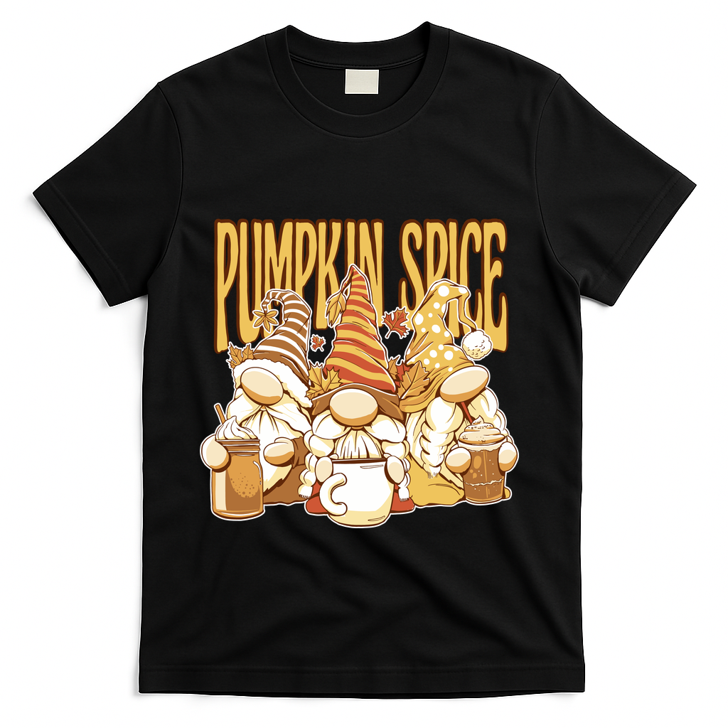 Pumpkin Spice Gnomes Autumn Lover T-Shirt - Black