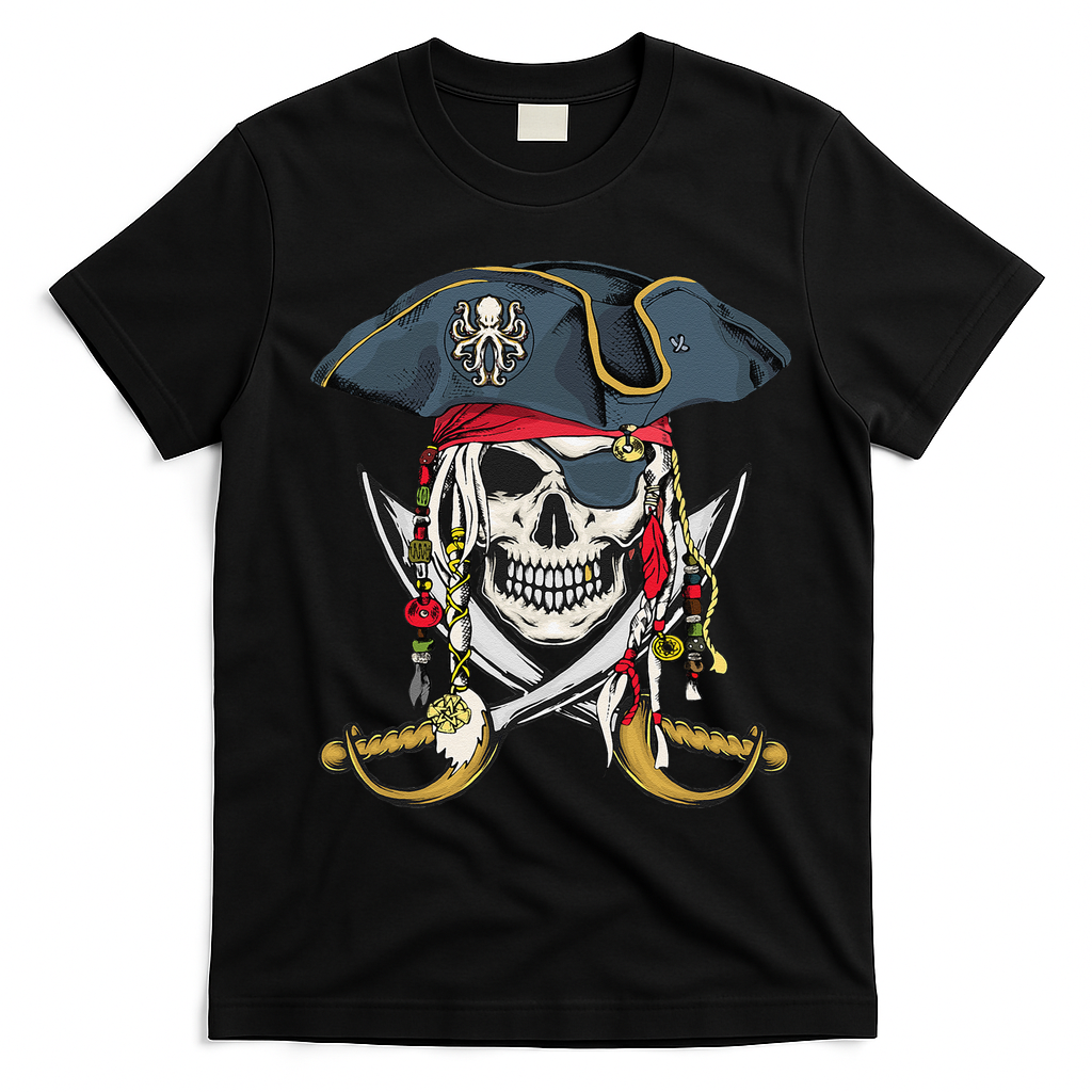 Pirate Skull Halloween Littlens T-Shirt - Black