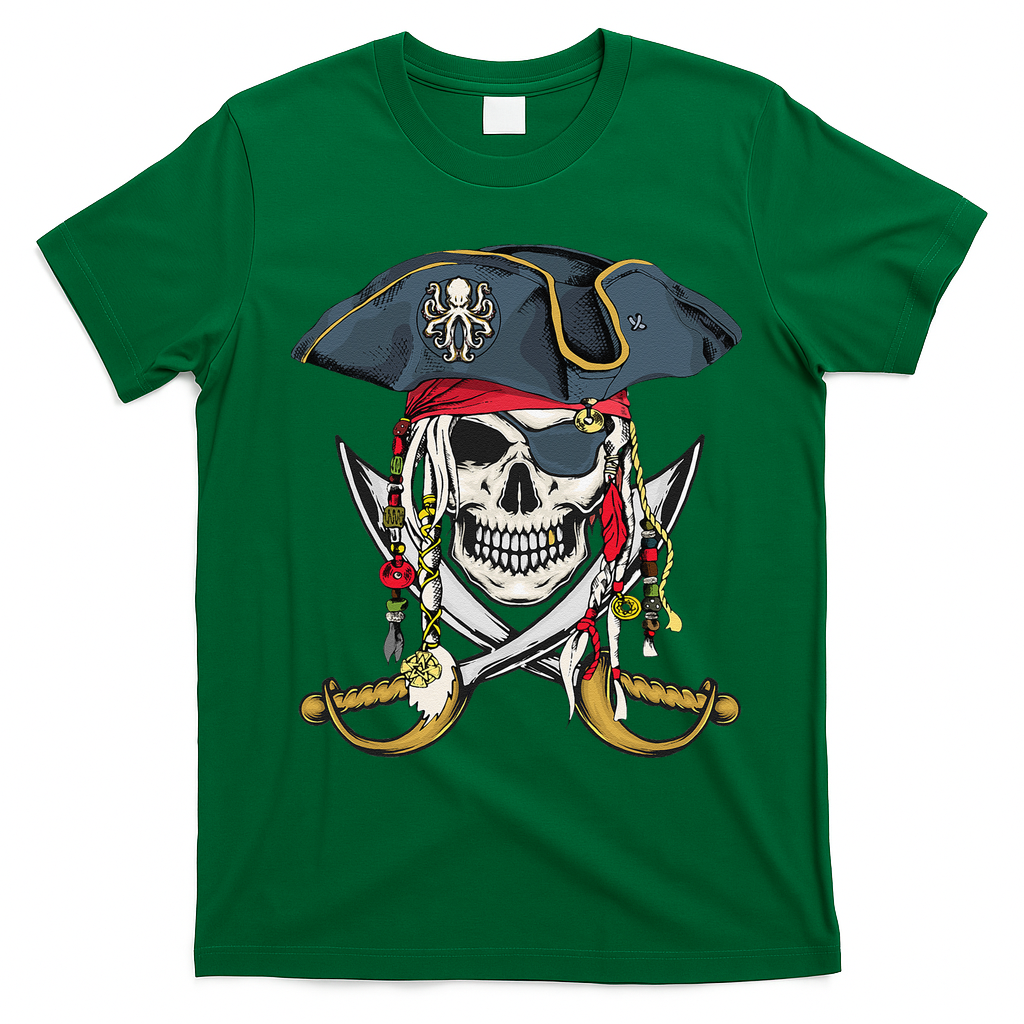 Pirate Skull Halloween Littlens T-Shirt - Irish Green