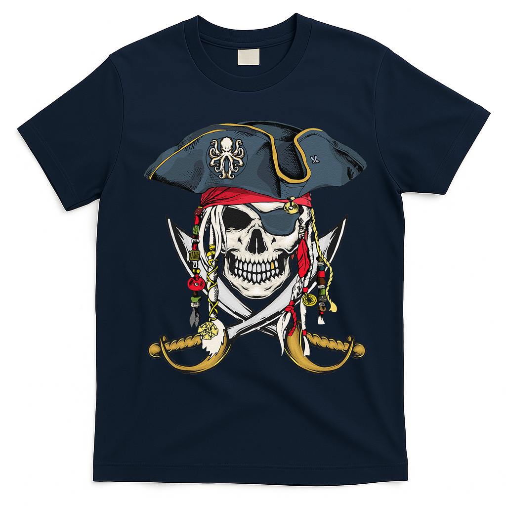 Pirate Skull Halloween Littlens T-Shirt - Navy Blue