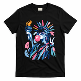 Preppy Statue Of Liberty Blowing Bubble Gum 4th Of July  T-Shirt - Black
