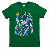 Preppy Statue Of Liberty Blowing Bubble Gum 4th Of July  T-Shirt - Green