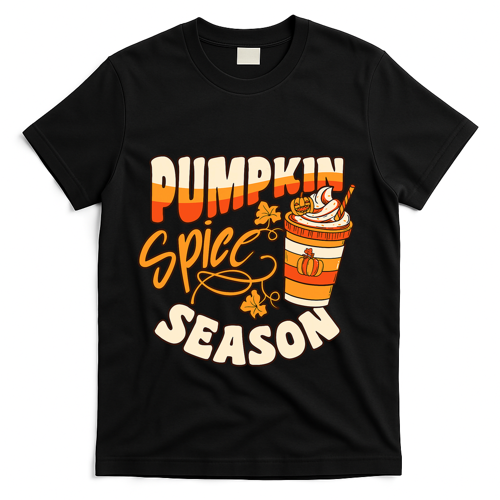 Pumpkin Spice Season Latte Coffee Fall Autumn Funny T-Shirt - Black