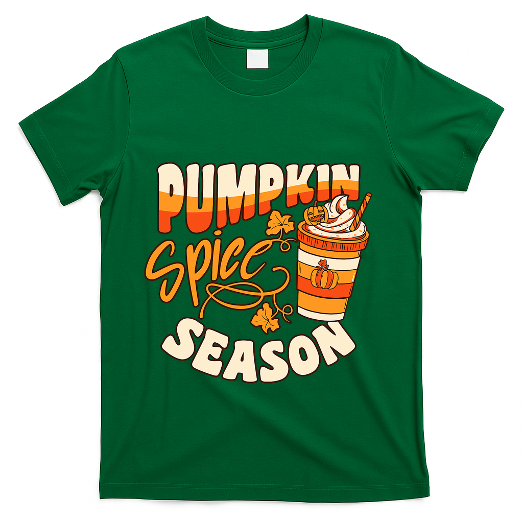 Pumpkin Spice Season Latte Coffee Fall Autumn Funny T-Shirt - Green