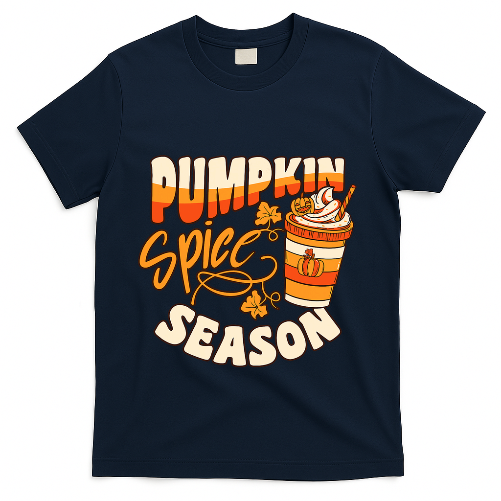 Pumpkin Spice Season Latte Coffee Fall Autumn Funny T-Shirt - Navy