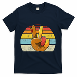Peace Sign Turkey Hand Thanksgiving Retro Style Funny T-Shirt - Navy