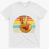 Peace Sign Turkey Hand Thanksgiving Retro Style Funny T-Shirt - White