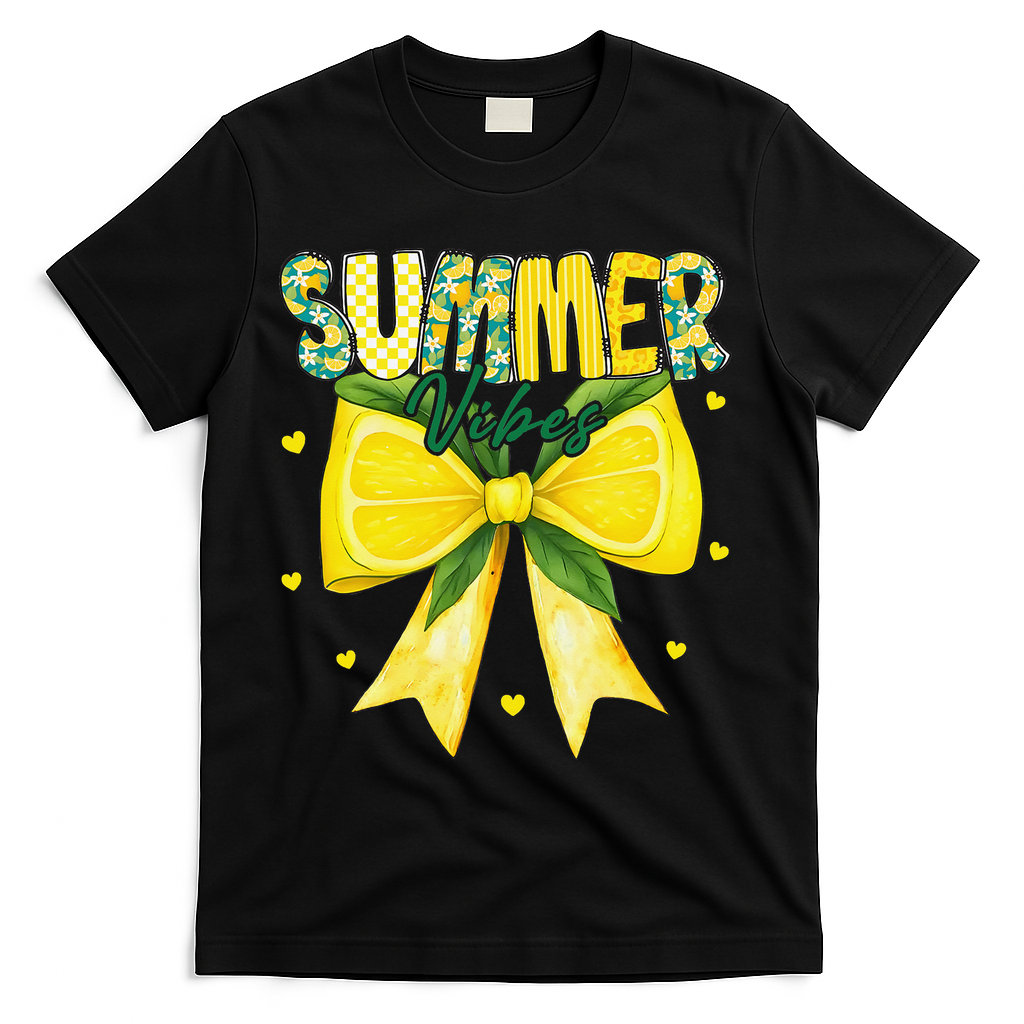 Preppy Summer Vibes Lemon Bow Girly Summer T-Shirt - Black