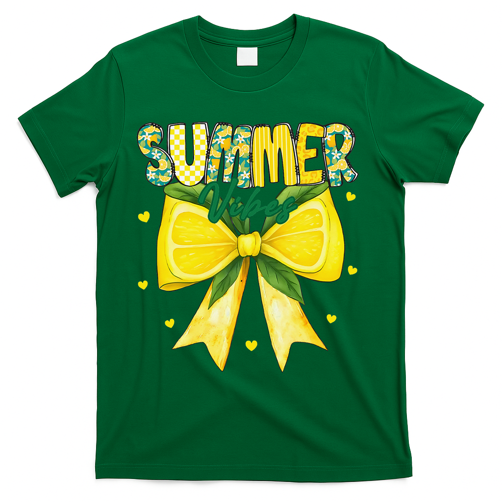 Preppy Summer Vibes Lemon Bow Girly Summer T-Shirt - Green