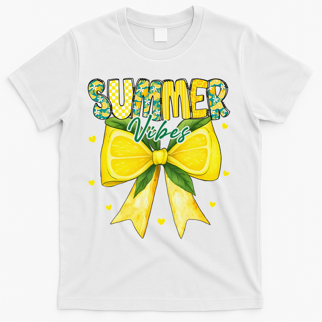 Preppy Summer Vibes Lemon Bow Girly Summer T-Shirt - White