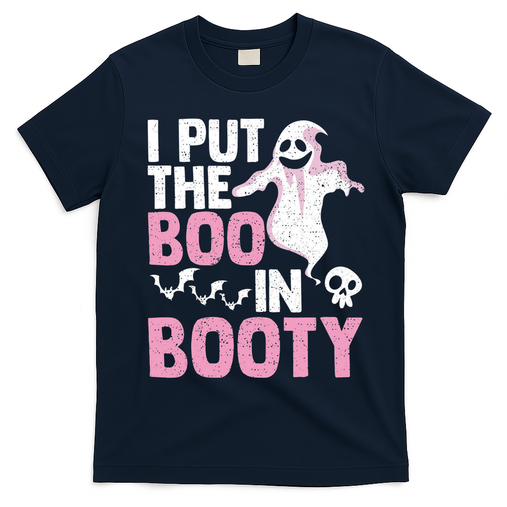 Put The Boo In Booty Funny Halloween Ghost Lover Joke Fan T-Shirt - Navy Blue