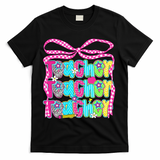 Preppy Teacher Coquette Bow Teacher Summer Last Day T-Shirt - Black